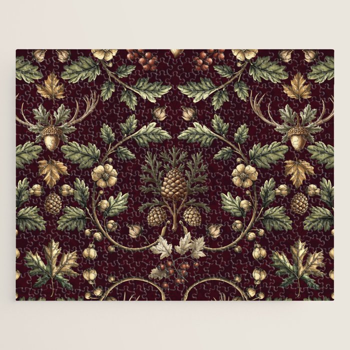 William Morris Woodland Nostalgia Burgundy Red Jigsaw Puzzle Gallery Image 1