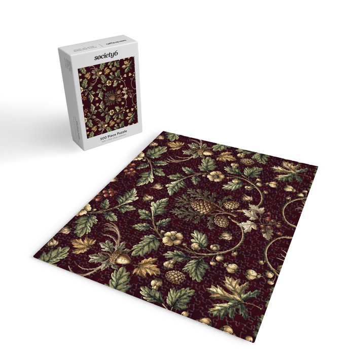 William Morris Woodland Nostalgia Burgundy Red Jigsaw Puzzle Gallery Image 2