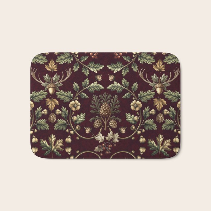William Morris Woodland Nostalgia Burgundy Red Bath Mat Gallery Image 1