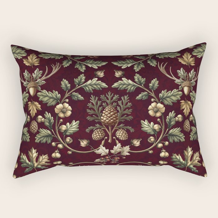 William Morris Woodland Nostalgia Burgundy Red Rectangular Pillow Gallery Image 2