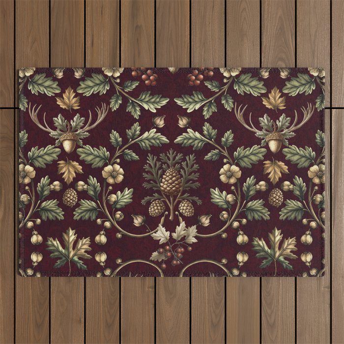 William Morris Woodland Nostalgia Burgundy Red Outdoor Rug Gallery Image 1