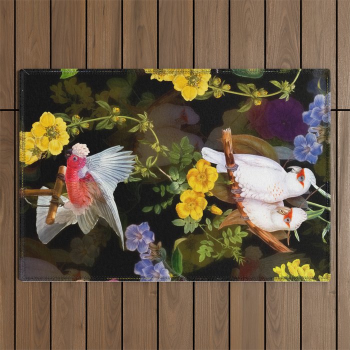 Vintage & Shabby Chic - Tropical Night Bird Flower Garden Outdoor Rug Gallery Image 1