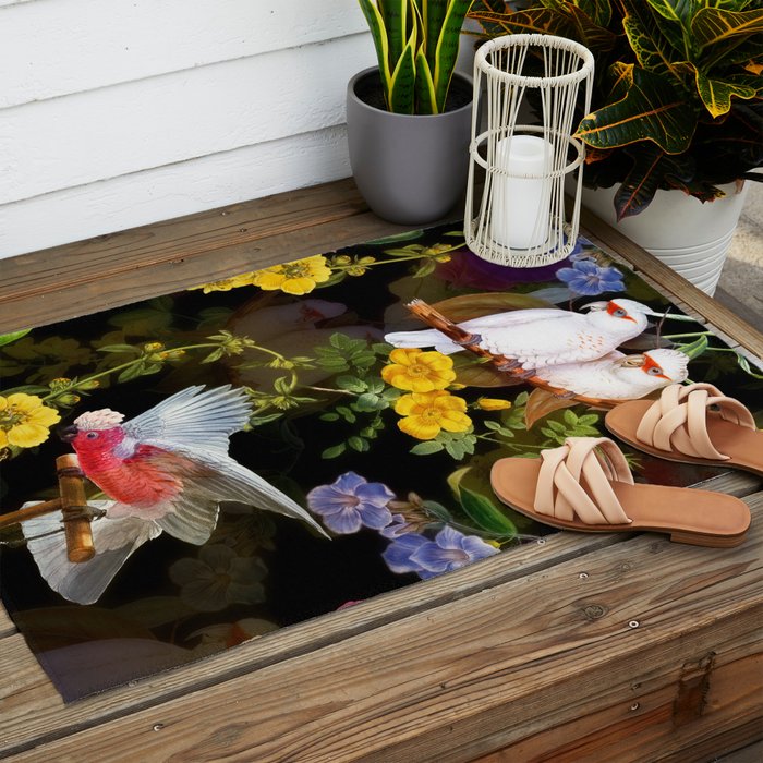 Vintage & Shabby Chic - Tropical Night Bird Flower Garden Outdoor Rug Gallery Image 2