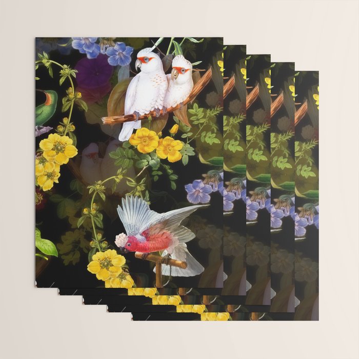 Vintage & Shabby Chic - Tropical Night Bird Flower Garden Wrapping Paper Gallery Image 3