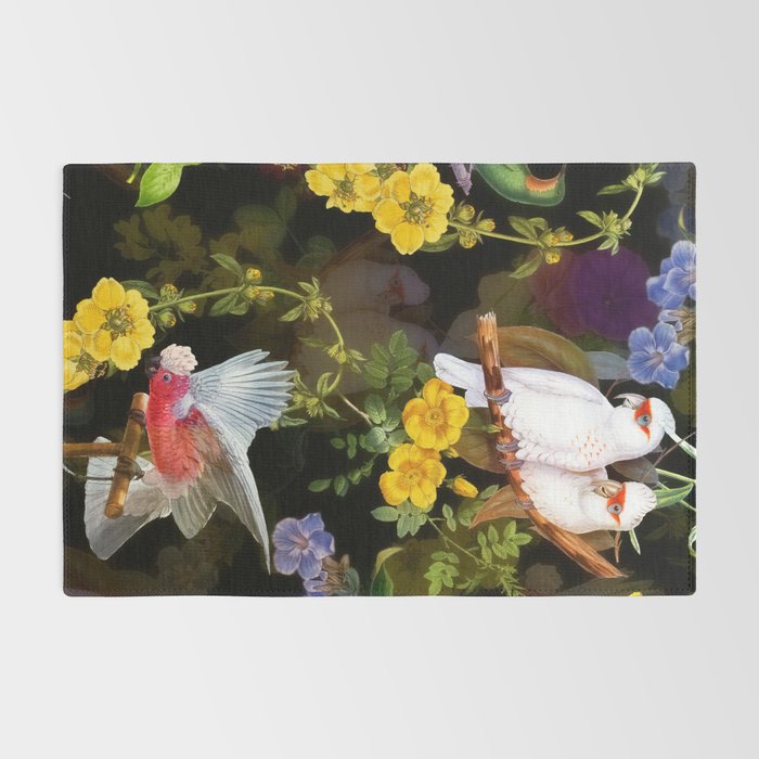 Vintage & Shabby Chic - Tropical Night Bird Flower Garden Rug Gallery Image 2