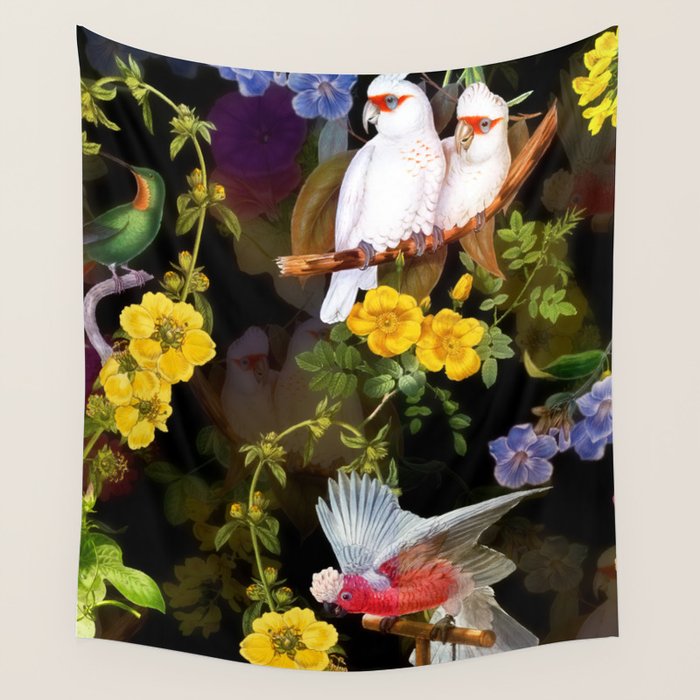 Vintage & Shabby Chic - Tropical Night Bird Flower Garden Wall Tapestry Gallery Image 4