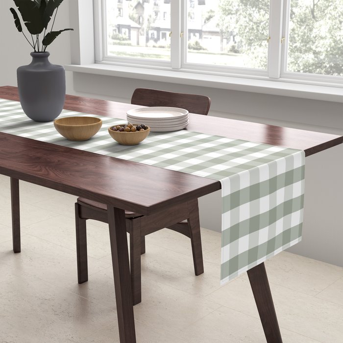 Desert Sage Grey Green and White Gingham Check Table Runner Gallery Image 2
