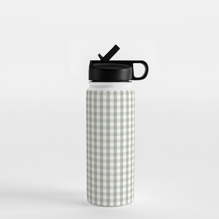 Desert Sage Grey Green and White Gingham Check Water Bottle Gallery Image 1