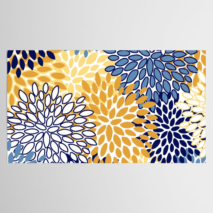 Floral Blooms, Yellow and Blue Flowers Tablecloth Gallery Image 2