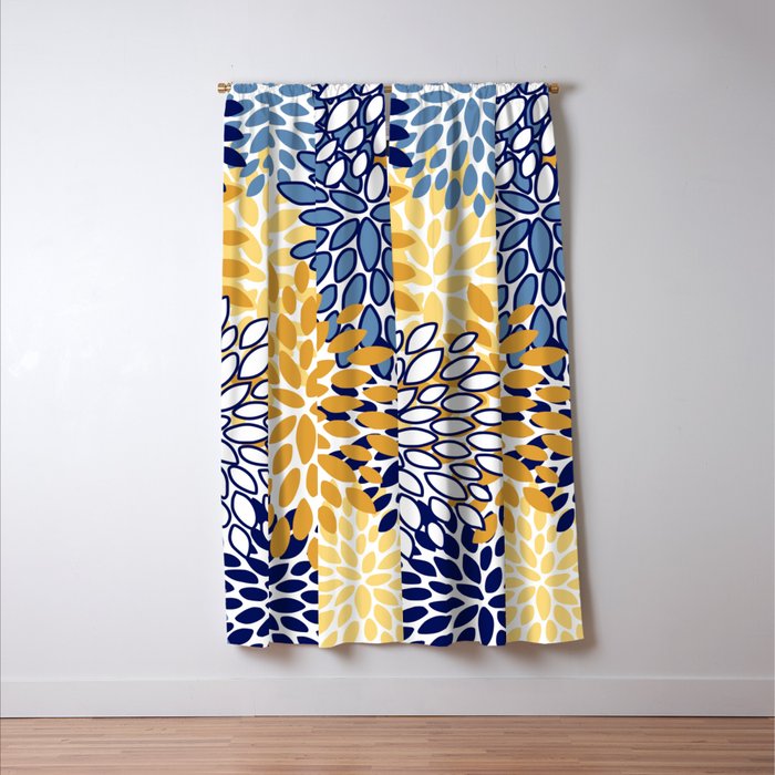 Floral Blooms, Yellow and Blue Flowers Window Curtain Gallery Image 3