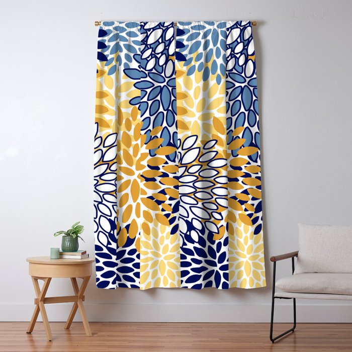 Floral Blooms, Yellow and Blue Flowers Window Curtain Gallery Image 1
