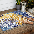 Floral Blooms, Yellow and Blue Flowers Outdoor Rug Gallery Image 2