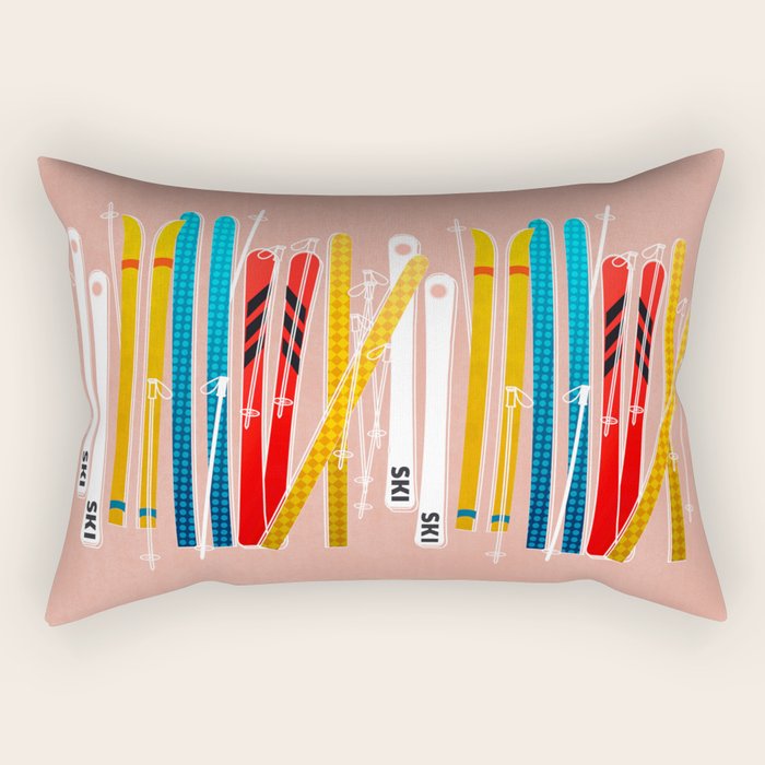 Colorful Ski Illustration and Pattern no 2 Rectangular Pillow Gallery Image 2
