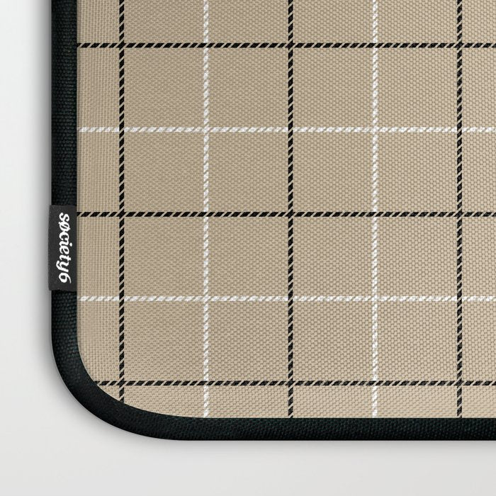 Tattersall Windowpane Check Plaid (tan/black/white) Laptop Sleeve Gallery Image 3