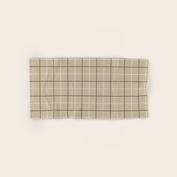 Tattersall Windowpane Check Plaid (tan/black/white) Bath Towel Gallery Image 1