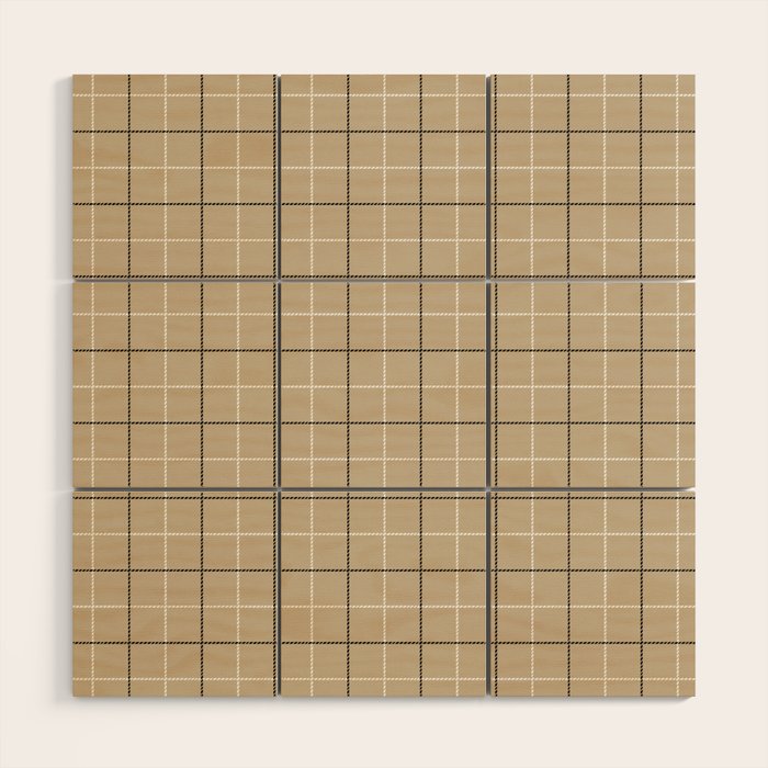 Tattersall Windowpane Check Plaid (tan/black/white) Wood Wall Art Gallery Image 1