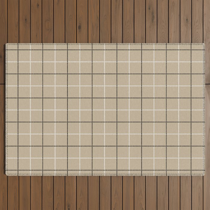 Tattersall Windowpane Check Plaid (tan/black/white) Outdoor Rug Gallery Image 2