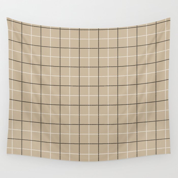 Tattersall Windowpane Check Plaid (tan/black/white) Wall Tapestry Gallery Image 1