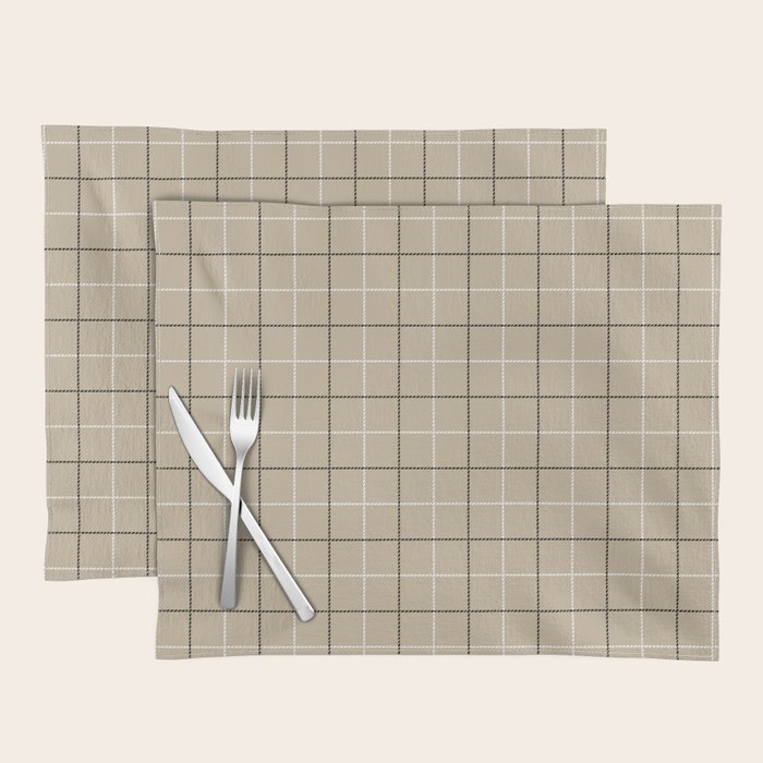 Tattersall Windowpane Check Plaid (tan/black/white) Placemat Gallery Image 1
