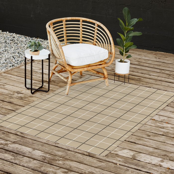 Tattersall Windowpane Check Plaid (tan/black/white) Outdoor Rug Gallery Image 2