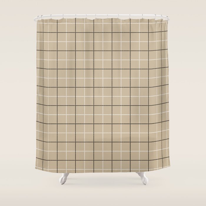 Tattersall Windowpane Check Plaid (tan/black/white) Shower Curtain Gallery Image 1