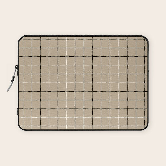 Tattersall Windowpane Check Plaid (tan/black/white) Laptop Sleeve Gallery Image 1
