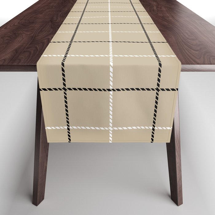 Tattersall Windowpane Check Plaid (tan/black/white) Table Runner Gallery Image 1
