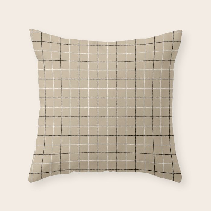 Tattersall Windowpane Check Plaid (tan/black/white) Throw Pillow Gallery Image 6
