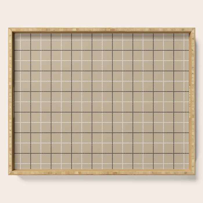 Tattersall Windowpane Check Plaid (tan/black/white) Serving Tray Gallery Image 1