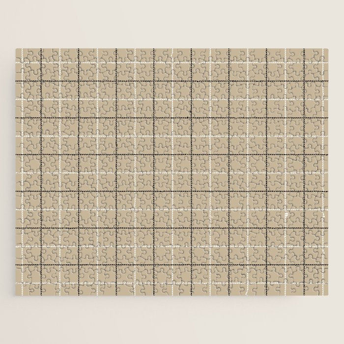 Tattersall Windowpane Check Plaid (tan/black/white) Jigsaw Puzzle Gallery Image 1