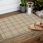 Tattersall Windowpane Check Plaid (tan/black/white) Outdoor Rug Gallery Image 2