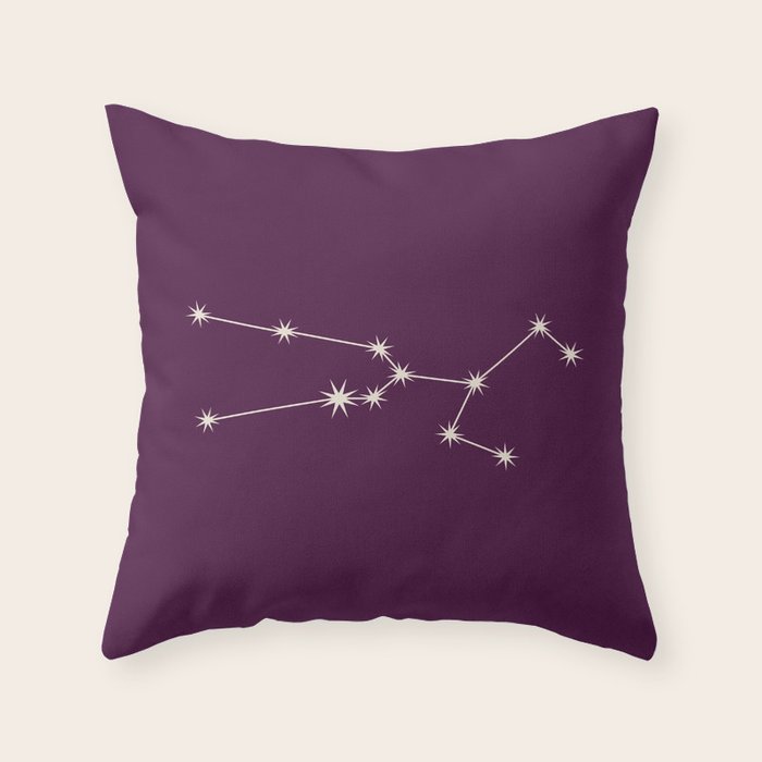 Taurus Zodiac Star Constellation Line Art Plum Purple Throw Pillow Gallery Image 1