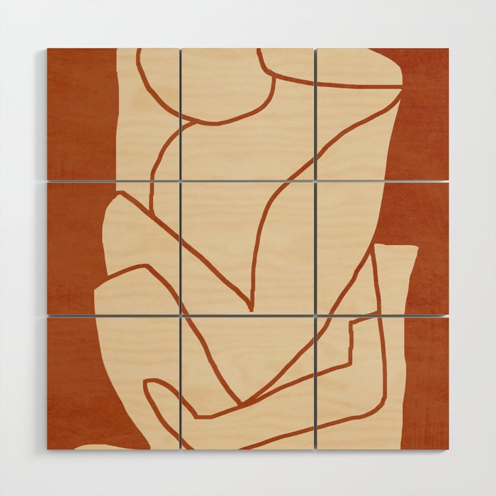 Abstract line art 2 Terracotta 2 Wood Wall Art Gallery Image 1