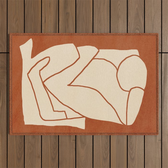 Abstract line art 2 Terracotta 2 Outdoor Rug Gallery Image 1