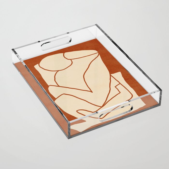 Abstract line art 2 Terracotta 2 Acrylic Tray Gallery Image 1