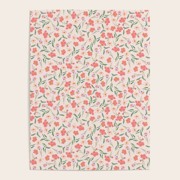 A breath of fresh air - A seamless floral pattern in pinks and reds Poster Gallery Image 4