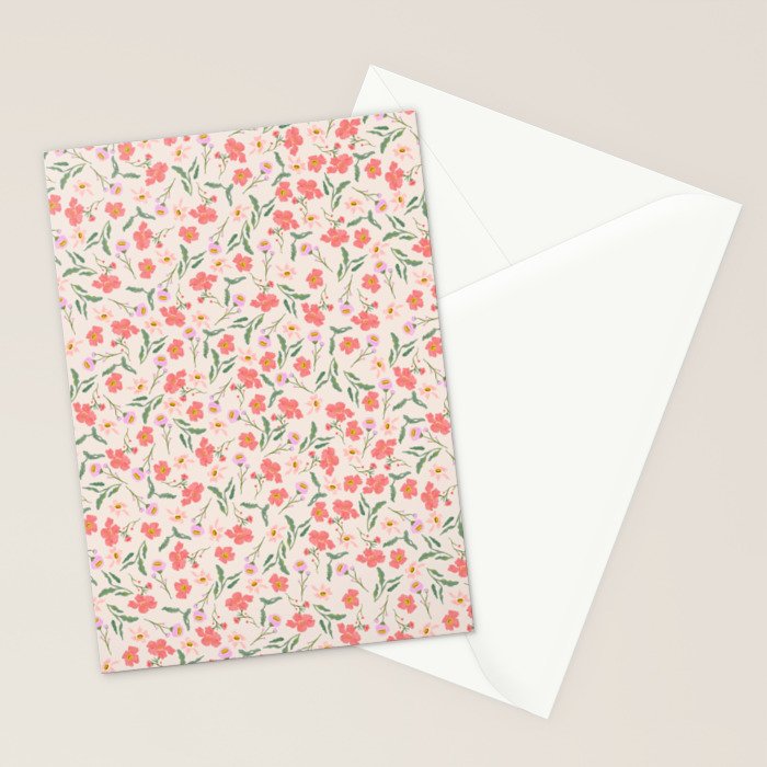 A breath of fresh air - A seamless floral pattern in pinks and reds Stationery Card Gallery Image 2