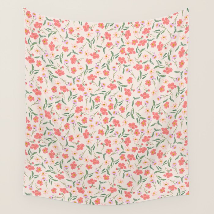 A breath of fresh air - A seamless floral pattern in pinks and reds Wall Tapestry Gallery Image 4