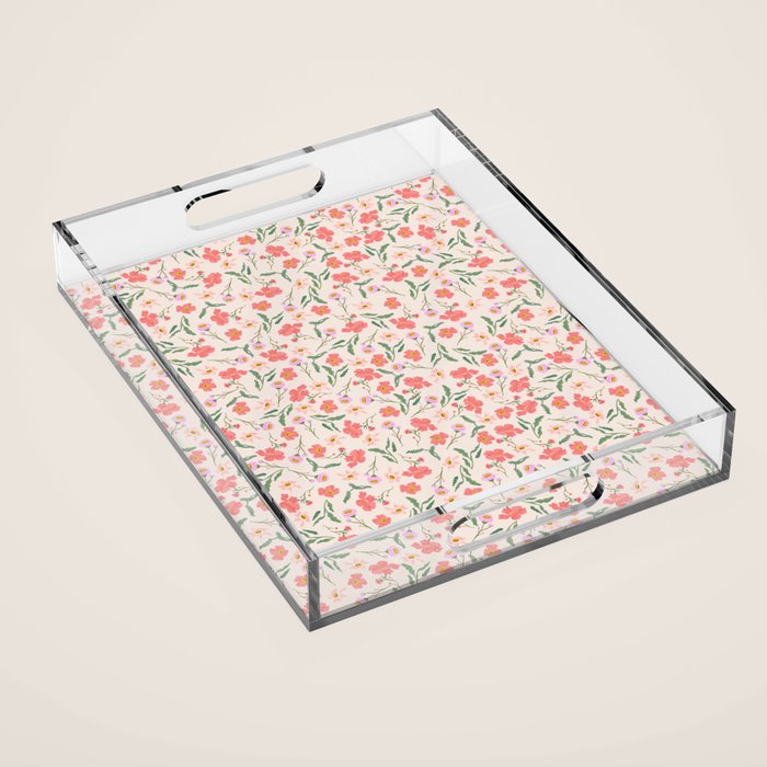 A breath of fresh air - A seamless floral pattern in pinks and reds Acrylic Tray Gallery Image 1