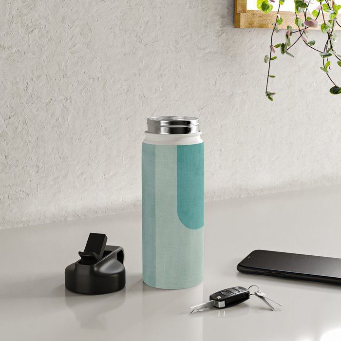 Light Blue Aqua Minimalist Geometric Artwork Water Bottle Gallery Image 4