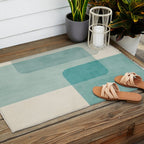Light Blue Aqua Minimalist Geometric Artwork Outdoor Rug Gallery Image 2