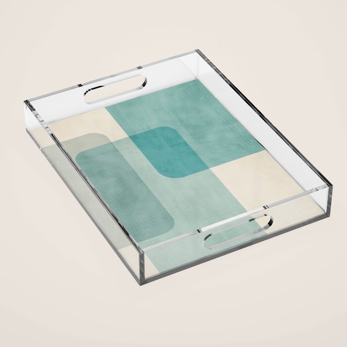 Light Blue Aqua Minimalist Geometric Artwork Acrylic Tray Gallery Image 1