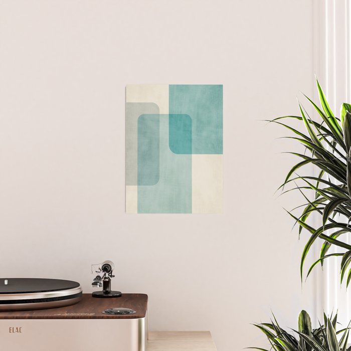 Light Blue Aqua Minimalist Geometric Artwork Poster Gallery Image 2