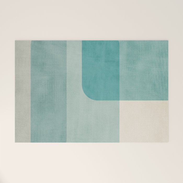 Light Blue Aqua Minimalist Geometric Artwork Welcome Mat Gallery Image 1