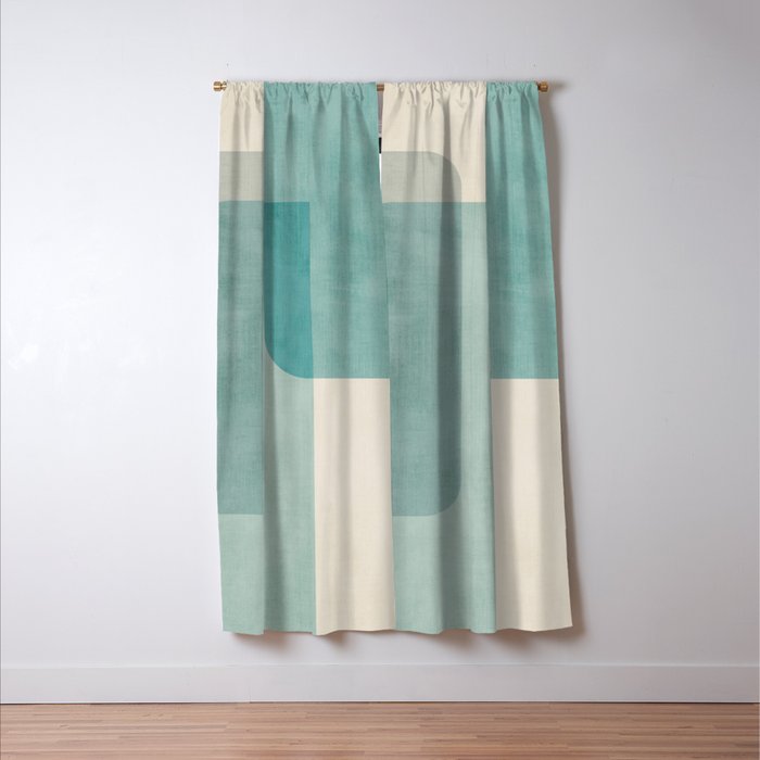 Light Blue Aqua Minimalist Geometric Artwork Window Curtain Gallery Image 3