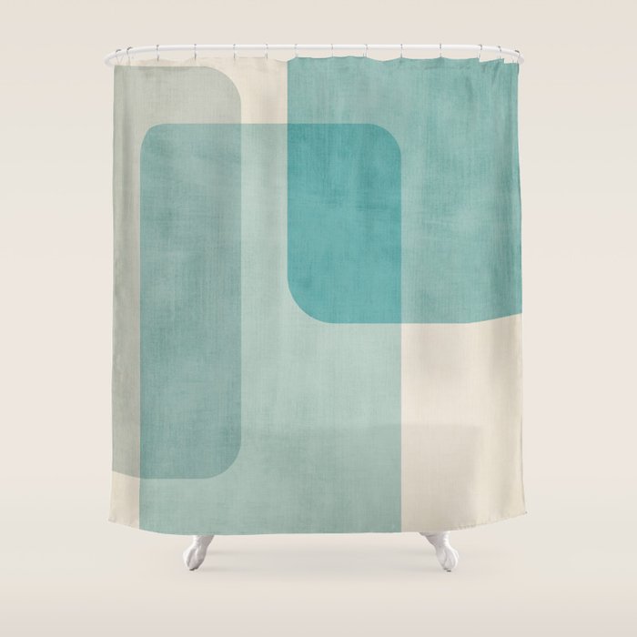 Light Blue Aqua Minimalist Geometric Artwork Shower Curtain Gallery Image 1