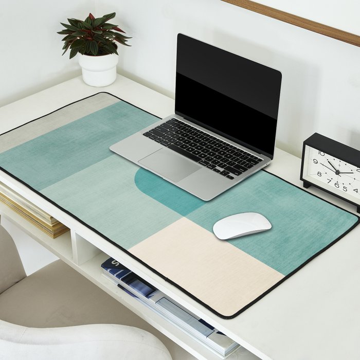 Light Blue Aqua Minimalist Geometric Artwork Desk Mat Gallery Image 2