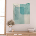 Light Blue Aqua Minimalist Geometric Artwork Wall Tapestry Gallery Image 2