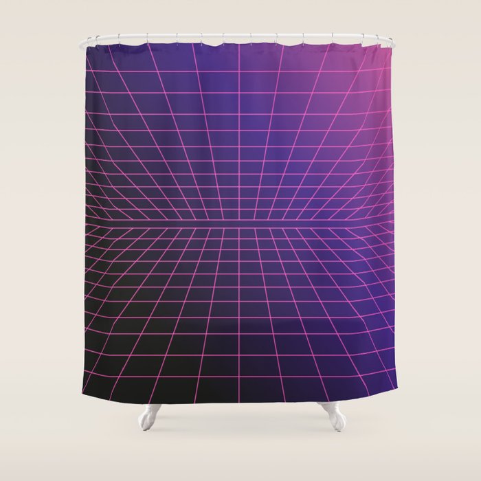 Outrun Grid / 80s Retro Shower Curtain Gallery Image 1