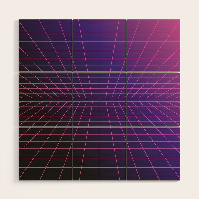 Outrun Grid / 80s Retro Wood Wall Art Gallery Image 1